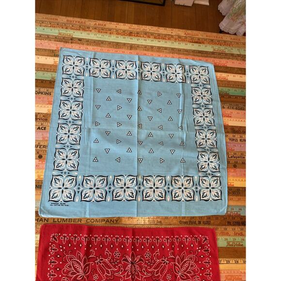 Vintage Bandana Floral Rockabilly Hankie Western Cowboy USA 90s Red Teal LOT C - Picture 3 of 7